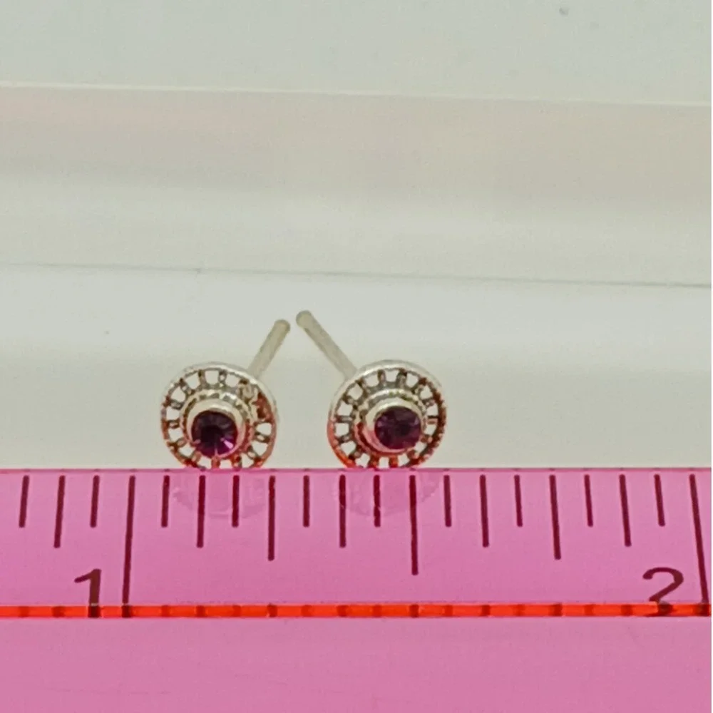 Vintage 925 Sterling Silver Crystal Sunburst‎ Round Stud Earrings Boho Sun Wheel